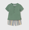 Green Polo Stripe Shorts Set