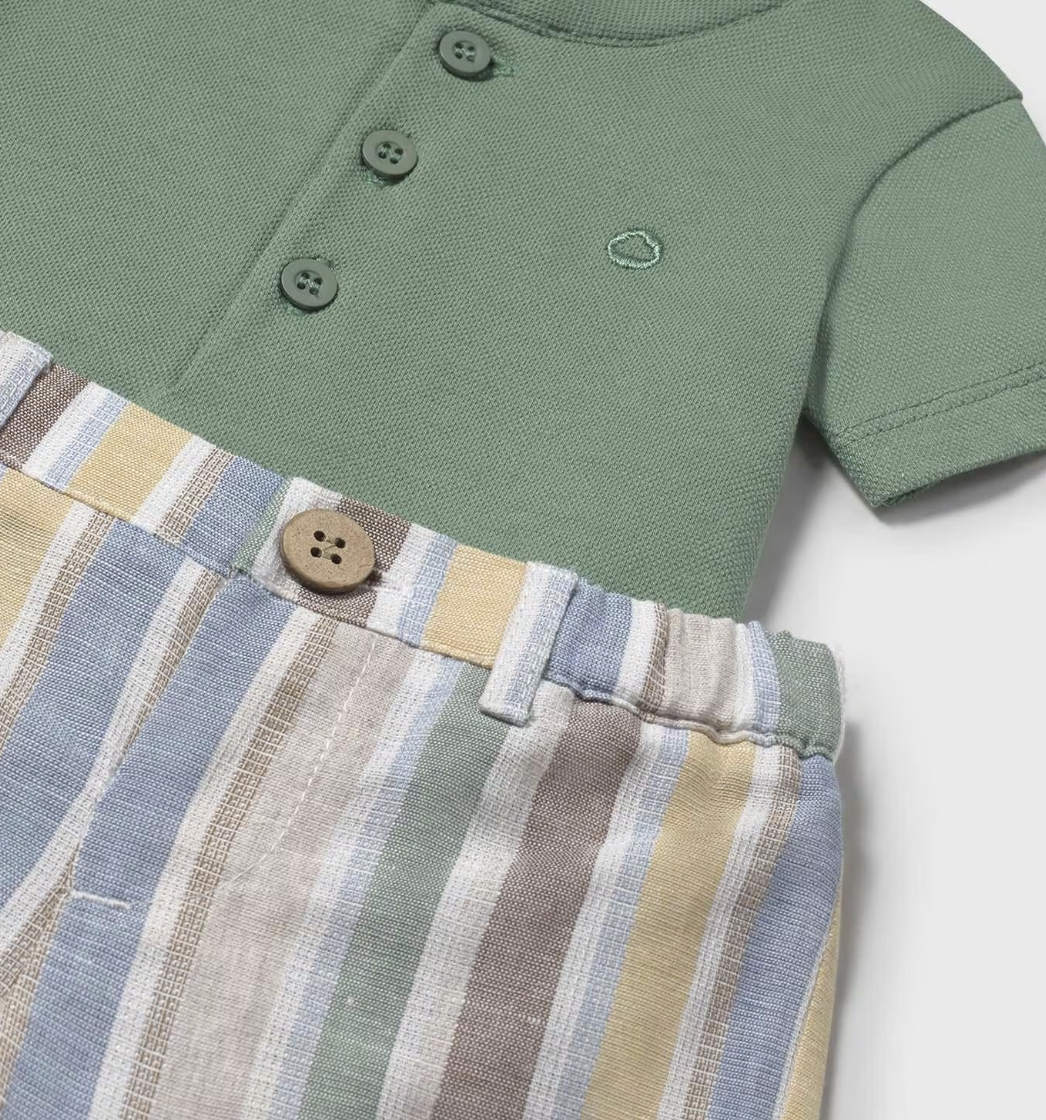 Green Polo Stripe Shorts Set