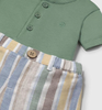 Green Polo Stripe Shorts Set