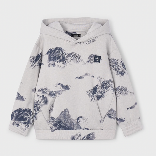Hoodie with mountain pattern on a white background