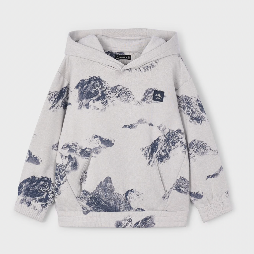 Hoodie with mountain pattern on a white background