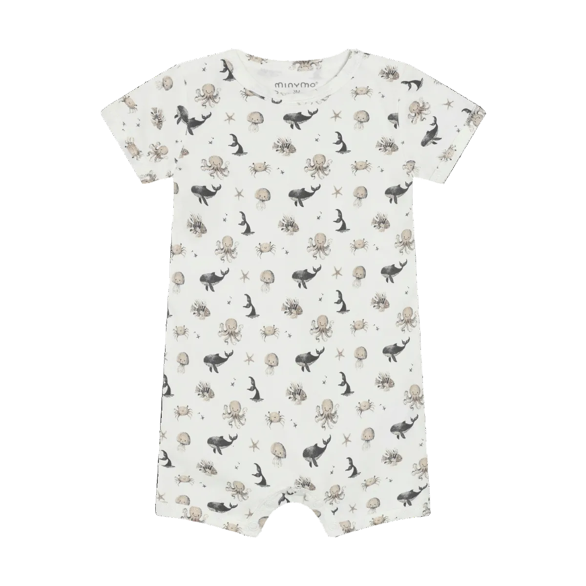 Baby romper with ocean animal pattern on a white background