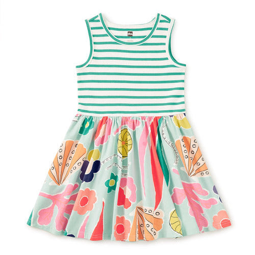 Dress with teal and white stripe top and seashell skirt