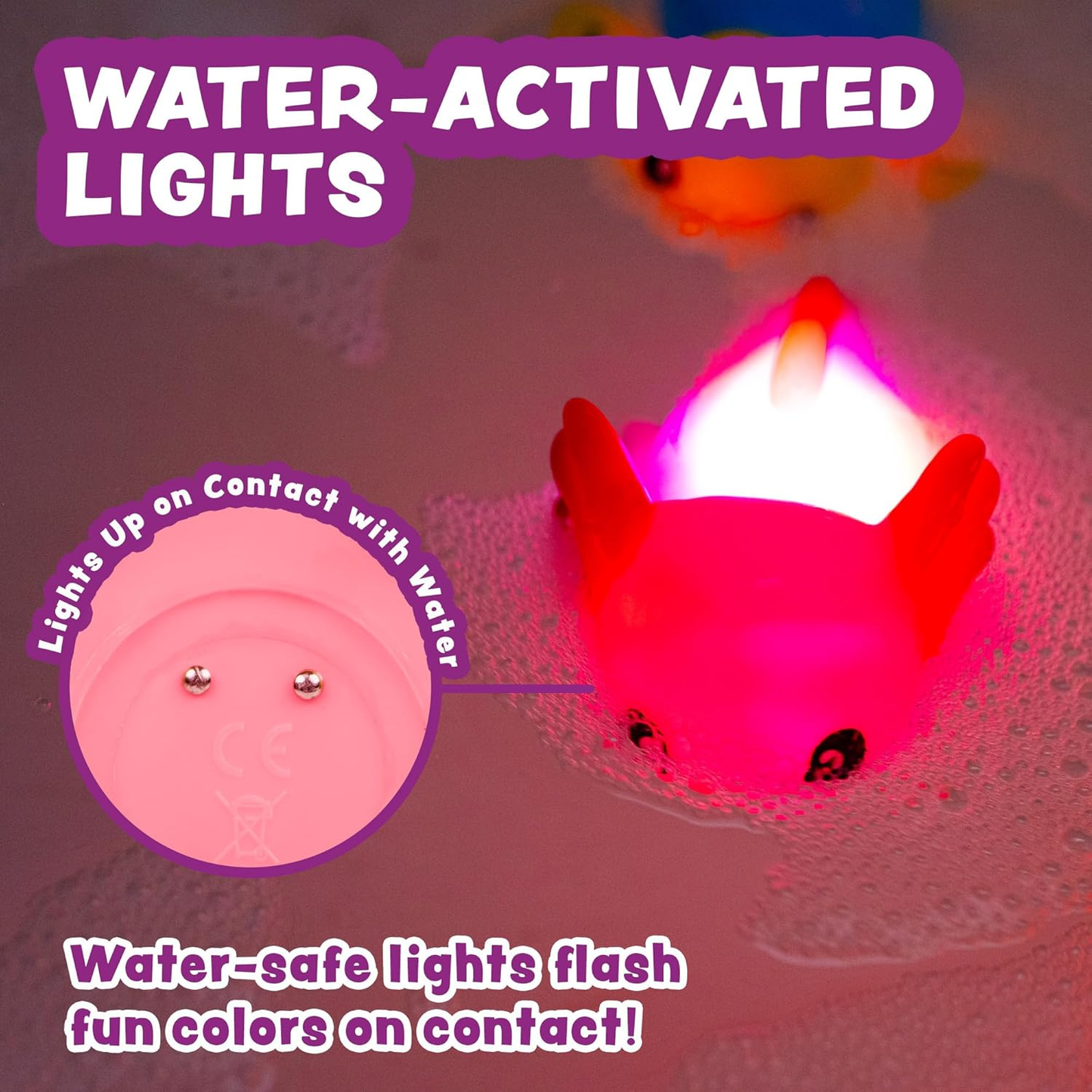 Colorful marine animal bath toys on a white background