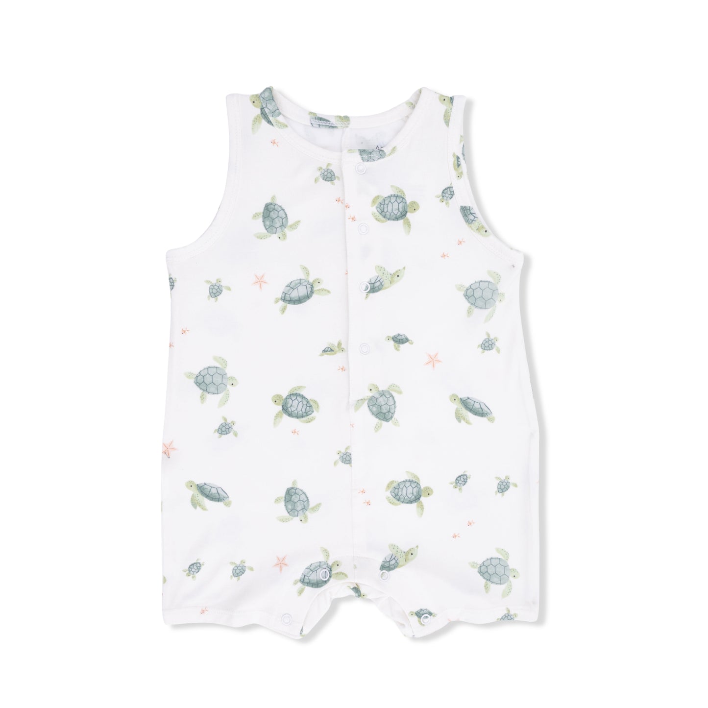 Baby romper with turtle pattern on a white background