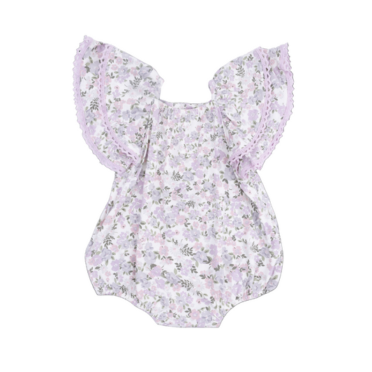 Floral baby romper with flutter sleeves