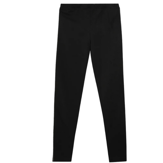 Black leggings with a silver stripe on a white background