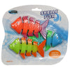 Packaged toy fish with colorful design on a white background