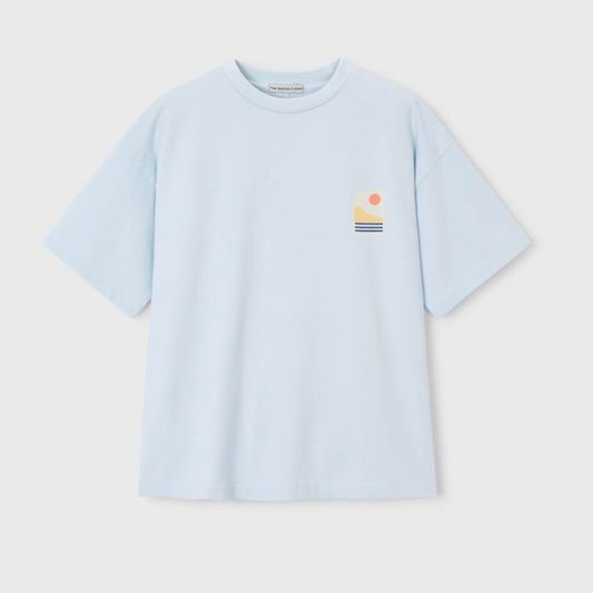 Light blue t-shirt with a small mountain logo 
