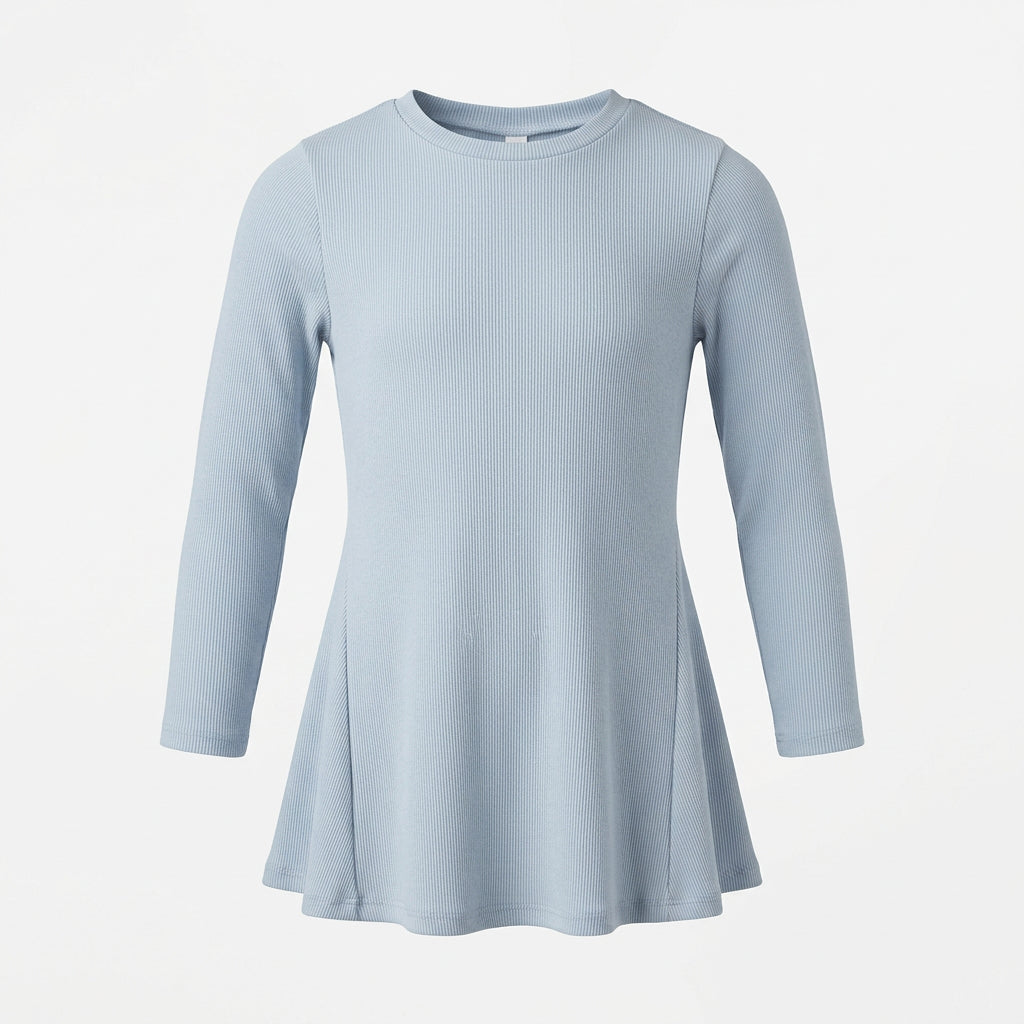 A sky blue ribbed dress. 