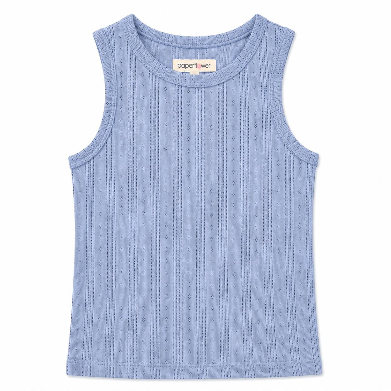 Blue sleeveless tank with floral pattern