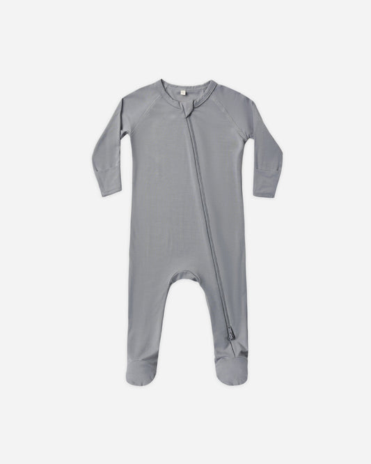 Slate Bamboo Zip Footie flat lay - Quincy Mae bamboo footie, slate