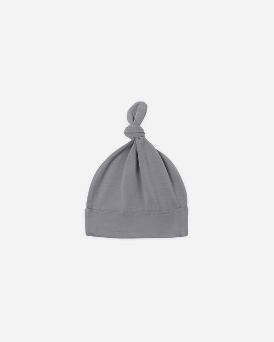 Slate Knotted Hat flat lay - Quincy Mae bamboo knotted baby hat, slate