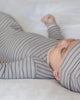 Slate Microstripe Gown + Hat styled on baby