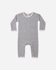 Slate Microstripe Ribbed Romper flat lay - Quincy Mae organic cotton ribbed jumpsuit