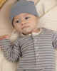 Slate Microstripe Ribbed Romper, lifestyle photo of baby