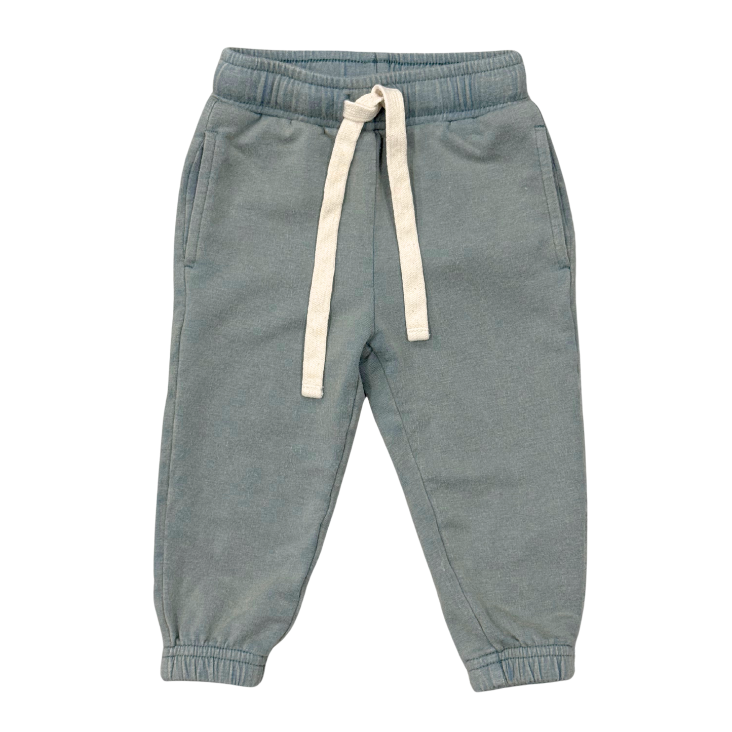 Gray boys jogger with a white tie string. 
