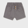Gray shorts with button details on a light gray background