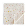 Baby blanket with colorful polka dot pattern on a white background