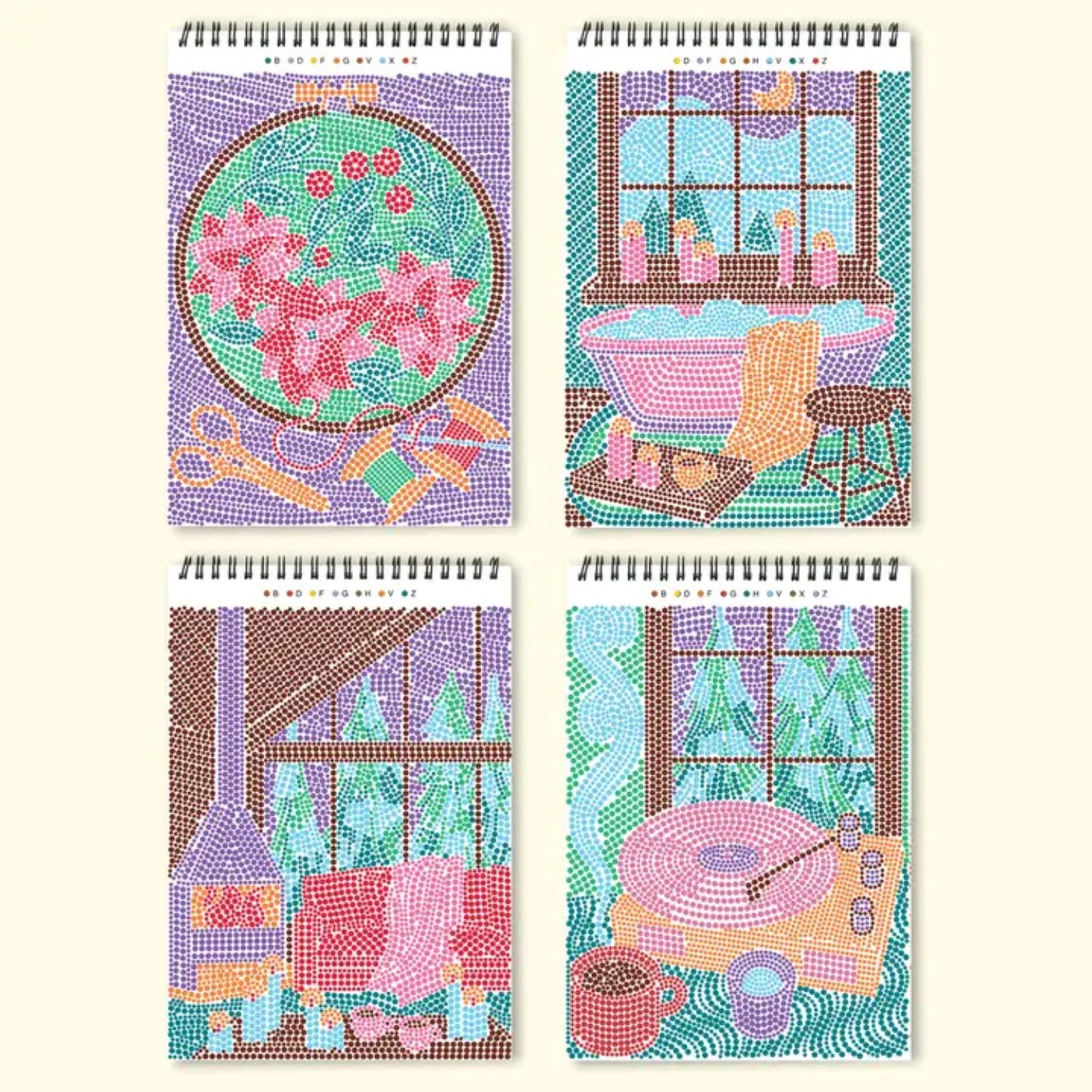 Relaxing winter dot-by-letter activity pad with markers