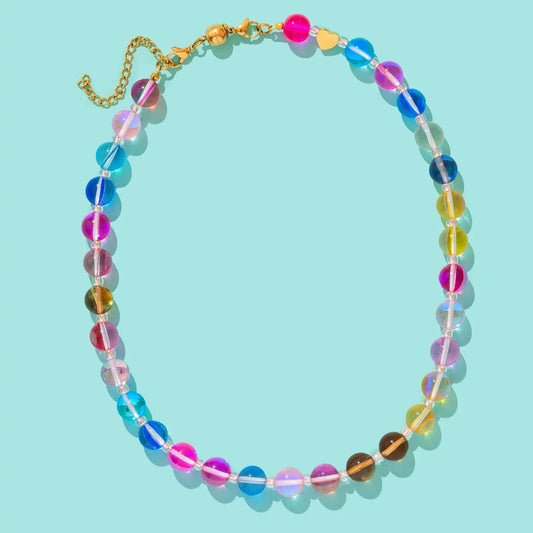 Multicolored beaded necklace with magnetic clip