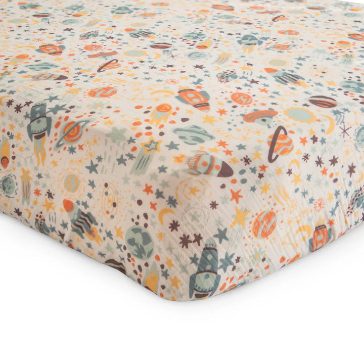 Space Muslin Crib Sheet
