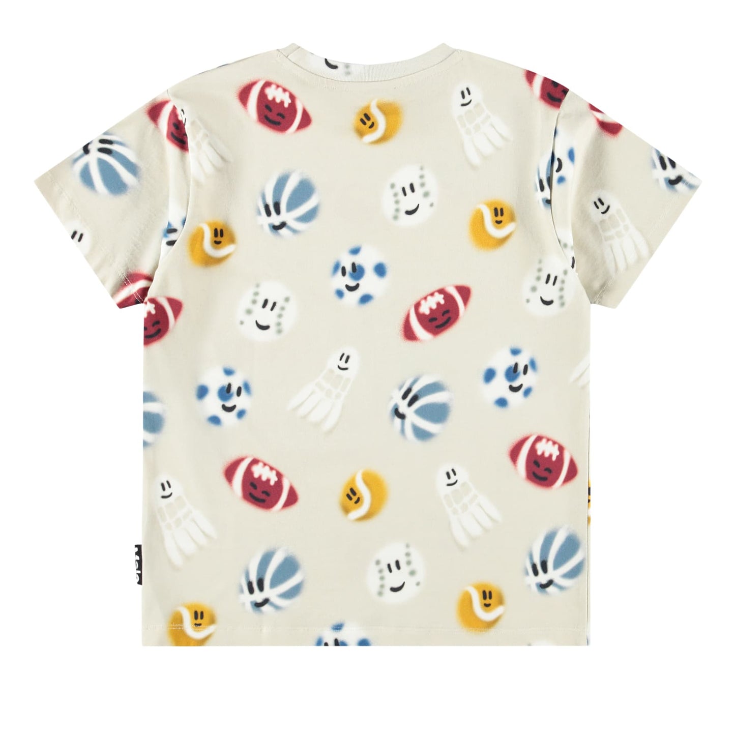 Children's t-shirt with colorful cartoon character print on a white background