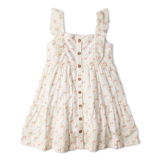 White dress with floral pattern and buttons 