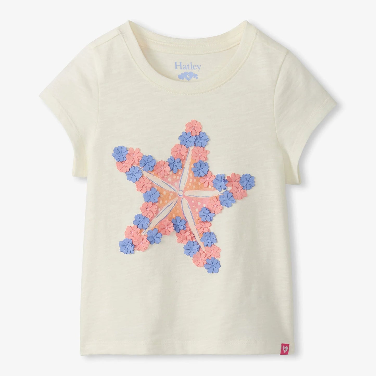Beige t-shirt with a colorful 3d starfish design