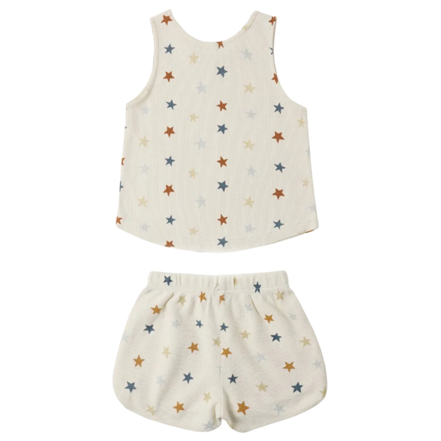 Children's sleeveless top and shorts set with star pattern on a white background