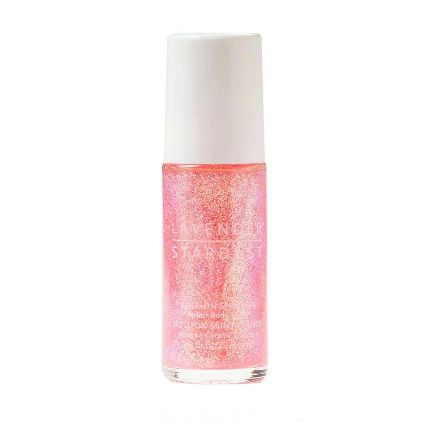 Pink roll-on shimmer with sweet strawberry scent
