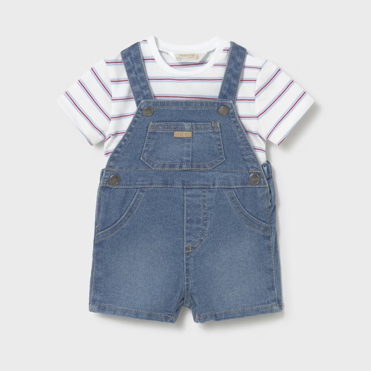 Baby Boys Set with striped shirt and denim overalls 