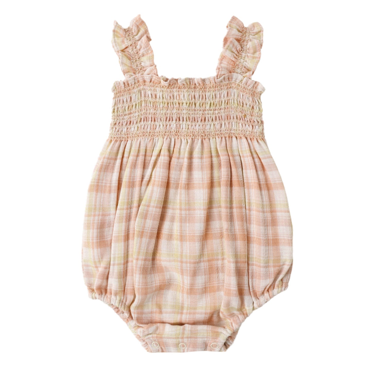Plaid baby bubble with ruffled straps