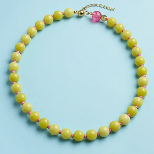 Green and pink beaded necklace with magnetic clasp
