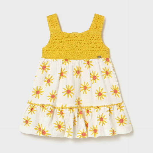 yellow tank dress with sun pattern fabric