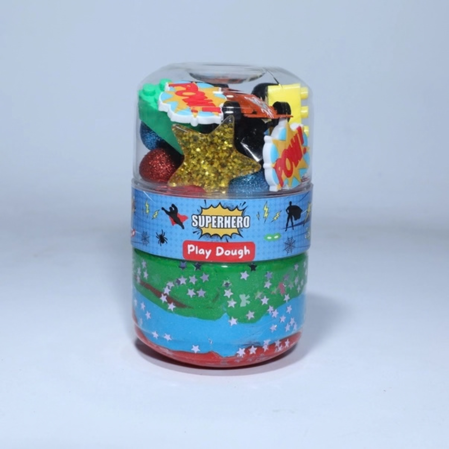 Super Hero Play Dough Jar with Colorful Accessories