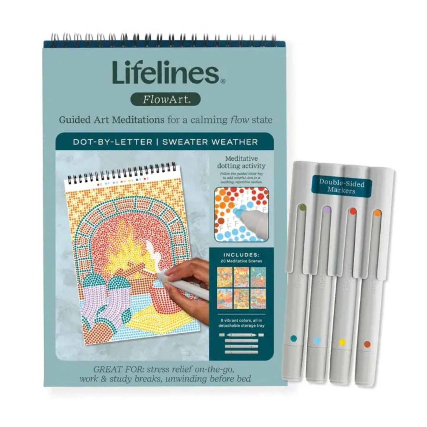 Calming dot-by-letter activity pad with botanical scenes
