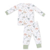 Kid pajama set with all over dino print in neutral and green colors