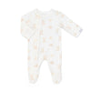 Baby footie with bear pattern on a white background