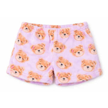 Pink pajama shorts with teddy bear pattern