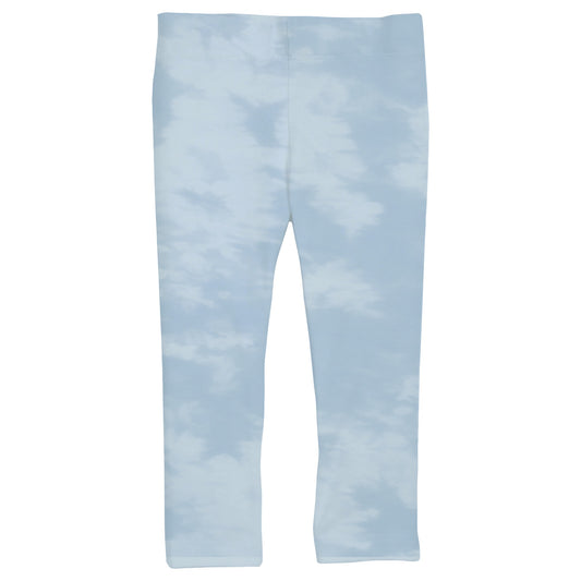 A pair of blue leggings with a cloud pattern.