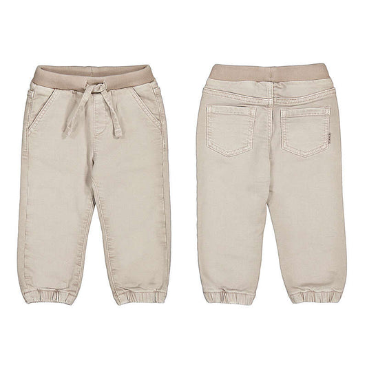 Taupe chino jogger pants with drawstring waist for baby boys