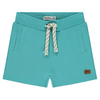 Teal shorts with a drawstring and pockets