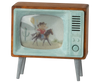 Vintage-style toy television with a cowboy on a horse screen