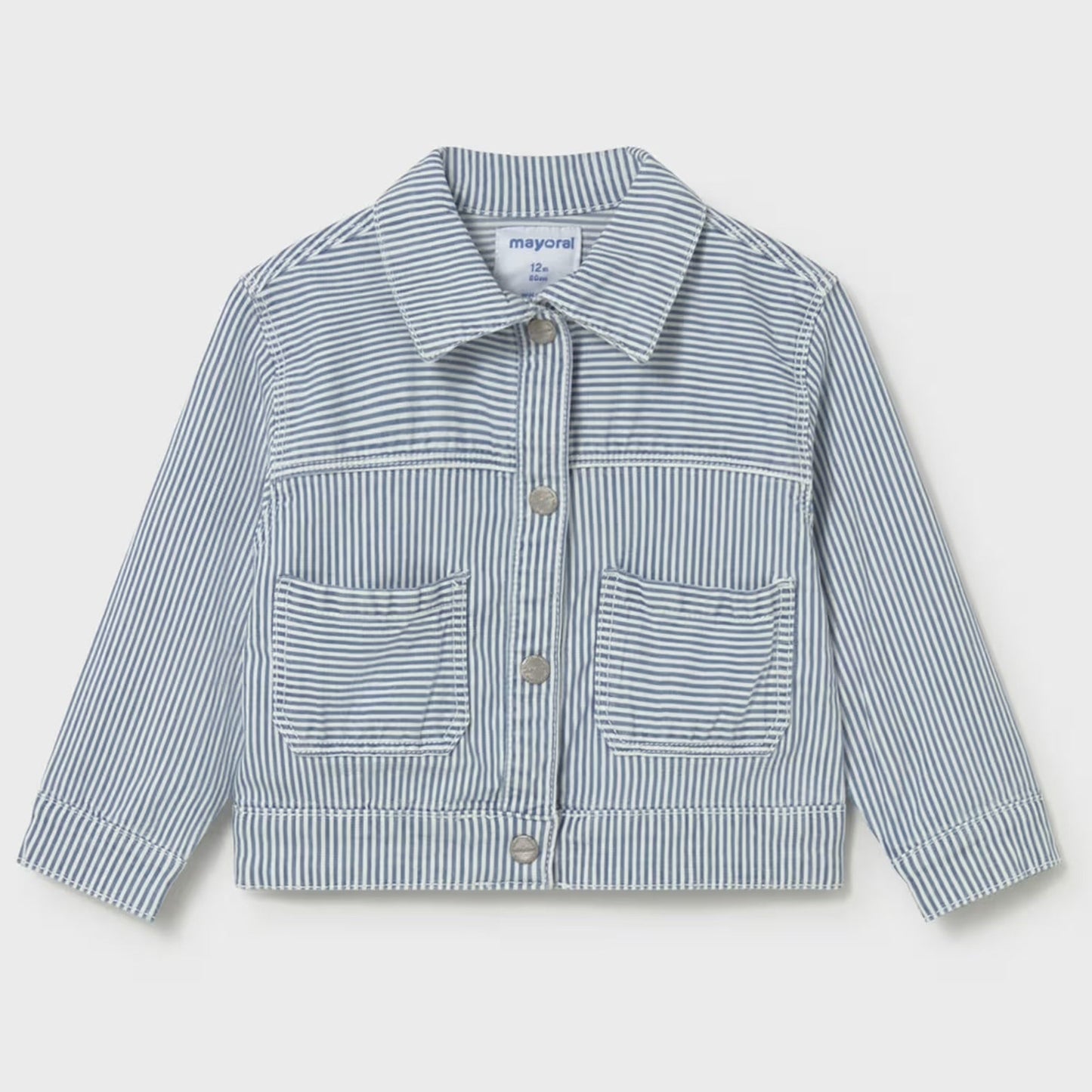 Blue and white striped jacket on a light gray background