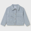 Blue and white striped jacket on a light gray background