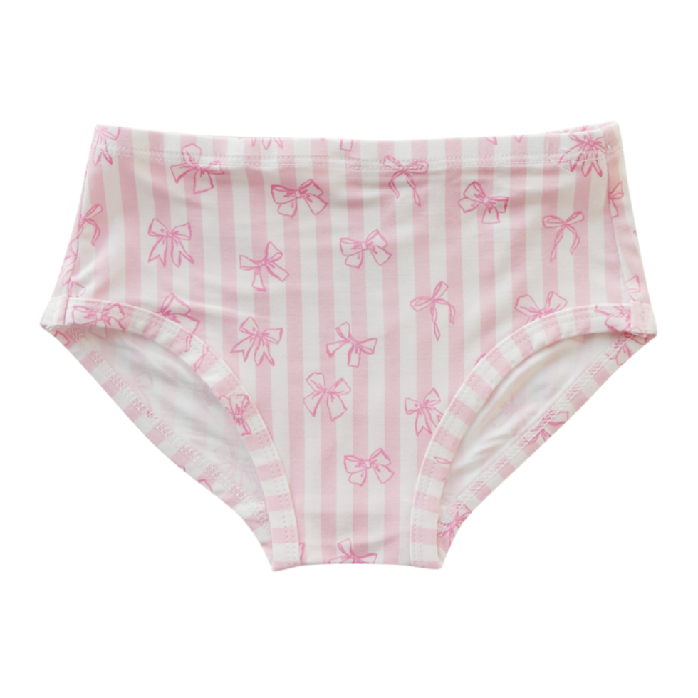 Pink and white striped underwear with bow pattern 