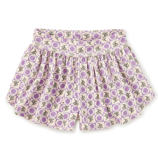 Purple tile patterned flowy shorts