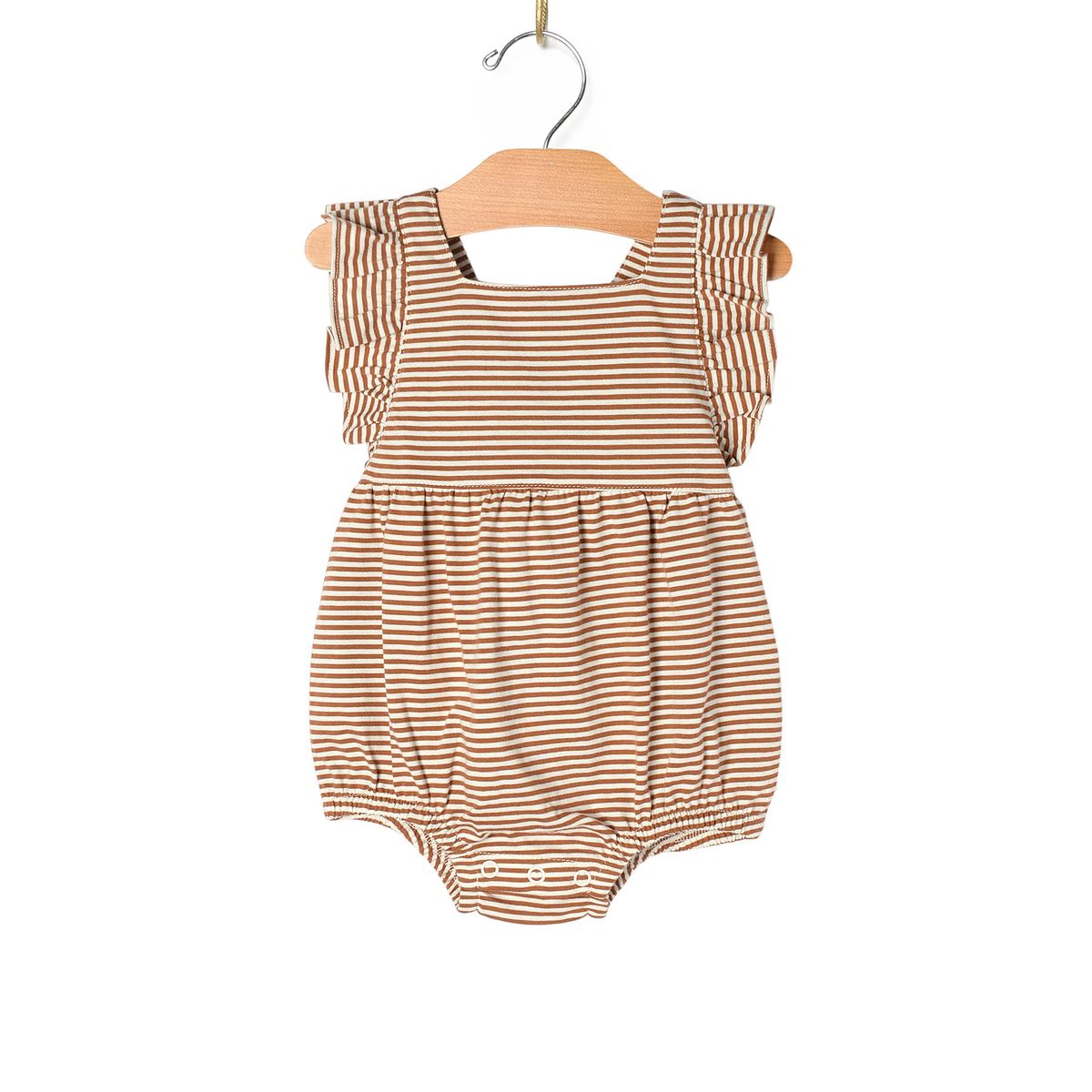 Striped baby romper on a hanger