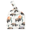 White baby top knot hat with bison and cactus prints